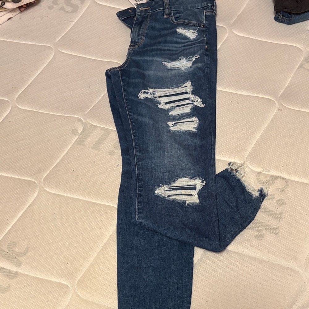 American Eagle Outfitters Dark Blue Distressed Skinny Jeans